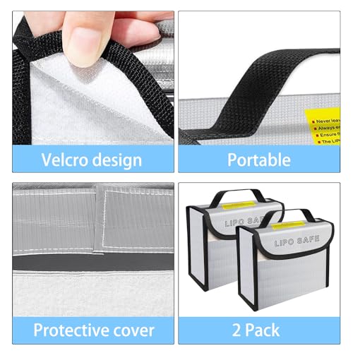 2PCS 185 * 75 * 150mm Lipo Safe Bag for Lipo Battery Storage and Charging Fireproof Explosionproof - size: 185*75*150mm