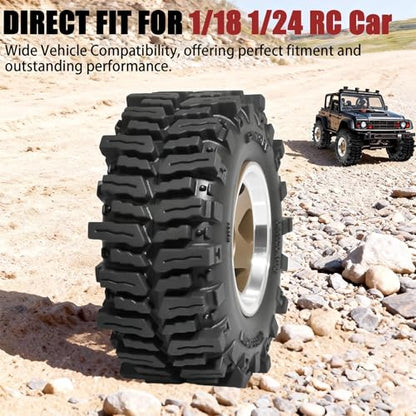 1.3" RC Beadlock Wheel Tires Set 64x26mm for SCX24 TRX4M, Bronze (4PCS) | Upgraded 1.45-inch Wheel for 1/24 SCX24 AX24 FCX24 1/18 TRX4M FMS RC Crawler Car Upgrade - color: Bronze