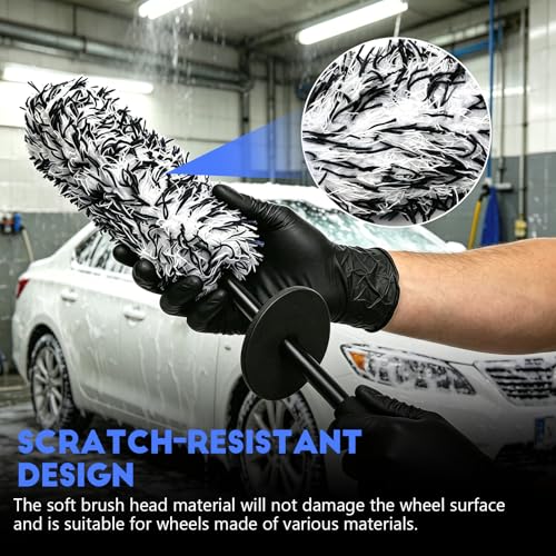 wuyaoyao Microfiber Car Wheel Brush, Car Wheel Cleaning Brush with Ergonomic Handle, Soft Rim Cleaner Wash Brushes, Non Scratch & Highly Water Absorption, Automotive Cleaning Supplies (Black, 1 PCS) - color: Black, 1 PCS