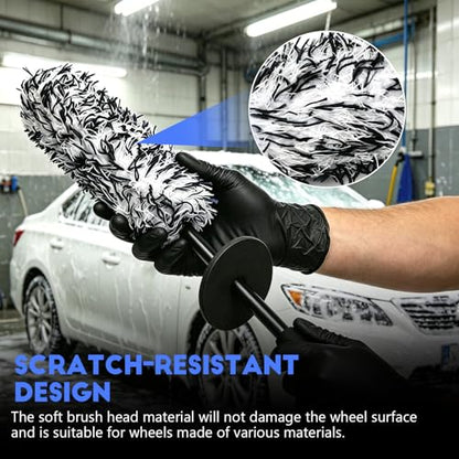 wuyaoyao Microfiber Car Wheel Brush, Car Wheel Cleaning Brush with Ergonomic Handle, Soft Rim Cleaner Wash Brushes, Non Scratch & Highly Water Absorption, Automotive Cleaning Supplies (Black, 1 PCS) - color: Black, 1 PCS