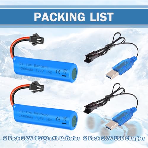 3.7V 1500mAh Li-ion Battery High Capacity 15C High Discharge Rate RC Batteries with USB Charger Cable SM-2P Plug Fit for RC Car Drift Monster Truck Remote Control Car Toy Off-Road Racing