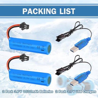 3.7V 1500mAh Li-ion Battery High Capacity 15C High Discharge Rate RC Batteries with USB Charger Cable SM-2P Plug Fit for RC Car Drift Monster Truck Remote Control Car Toy Off-Road Racing