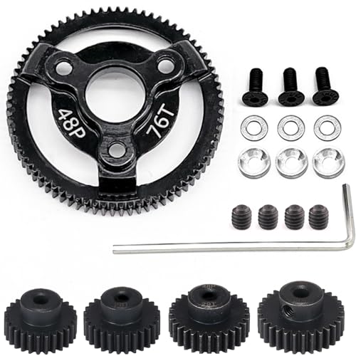 48P 76T Spur Gear Hardened Steel Transmission Gears with 27T 28T 29T 30T Pinions Gear 1/8 inch 3.175mm Hole Upgrade Parts for Traxxas RC 1/10 2WD Slash Stampede Rustler 2WD Bandit VXL XL-5 F-150 SVT - size: 76T-27T 28T 29T 30T