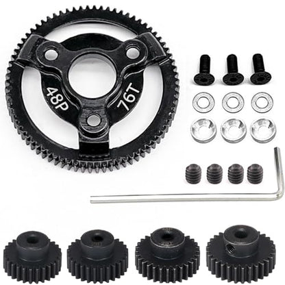 48P 76T Spur Gear Hardened Steel Transmission Gears with 27T 28T 29T 30T Pinions Gear 1/8 inch 3.175mm Hole Upgrade Parts for Traxxas RC 1/10 2WD Slash Stampede Rustler 2WD Bandit VXL XL-5 F-150 SVT - size: 76T-27T 28T 29T 30T