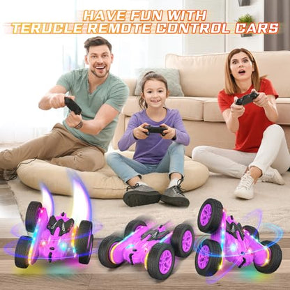 Remote Control Car, Rc Cars Stunt RC Car Toys New Upgraded Strip Lights and Headlights Girl Toys Double-Sided 360° Rotating 4WD Drift Truck for Boys Girls Birthday Gift (Purple) - color: Purple