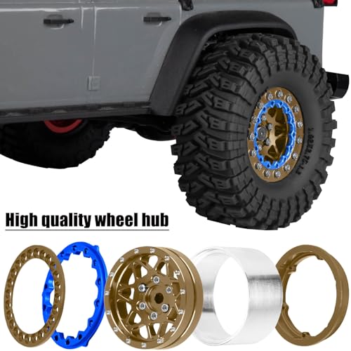 for 1/24 1/18 SCX24 FCX24 TRX4M RC Crawler Car,1.3" RC Tires Wheel Rim,Aluminum RC Truck Tires Wheels Rims,1.3 Beadlock Wheel Rims Heavy Duty Rim (4PCS) Brown - color: 1.3-rim-brown&blue
