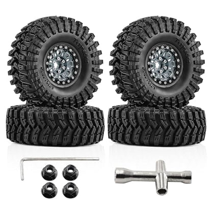 1.9" Beadlock 12mm Hex Wheels and Tires 124mm (4.9in) for TRX4 SCX10 1/10 RC Crawler Upgrade Parts (Titanium, 4pcs) - color: Titanium