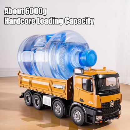 RC Dump Truck, 1:14 Scale 12 Channels Heavy RC Dump Truck | 4WD RC Construction Vehicles with 6KG+ Load, Full Suspension, Lights/Sounds for Adults, Hobbyists - size: 1 Battery