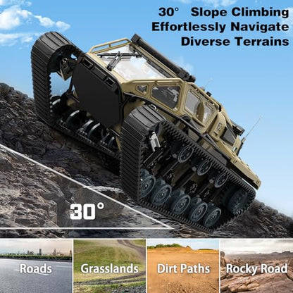 Mostop RC Tank Car, 1:16 Scale 2.4Ghz Remote Control Crawler High Speed Tank, Off-Road RC Tracked Vehicles 360°Rotating Drifting Car with 2 Batteries, Military Truck for Kids Adults - color: Brown Yellow
