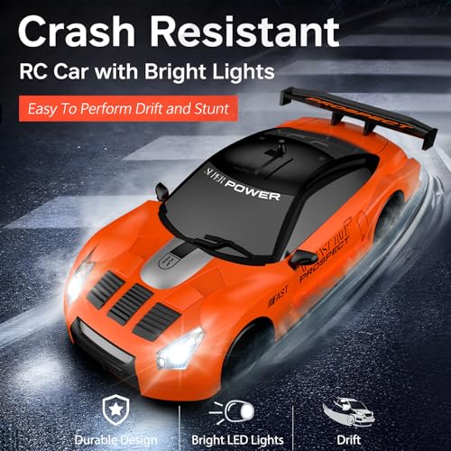 Remote Control Car RC Drift Car 2.4GHz 1:24 Scale 4WD 15KM/H High Speed Model Vehicle with LED Lights Drifting Tire Racing Sport Toy Car for Adults Boys Girls Kids Gift - color: I-orange