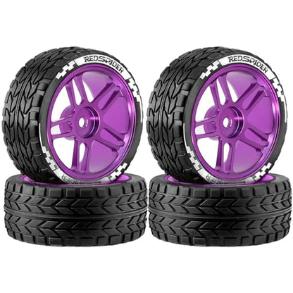 REDSPIDER RC Soft Rubber 1/10 On Road Tires 4PCS for Traxxas 4 Tec 2.0 Tamiya TT01 XV01 Kyosho WR8 Sakura WLtoys HPI HSP 1:10 RC Scale Touring On Road Racing Car Wheel Rims (Silvery) - color: Silvery
