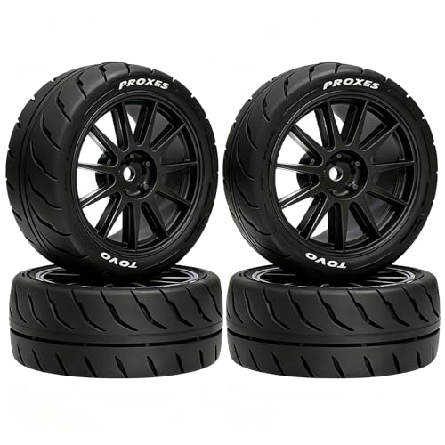 4PCS 1/10 RC Drift Racing Tires and Wheels 12mm Hex OD 2.56'' for 1:10 Scale Touring Street On Road Car Tamiya TT01 TT02 XV01 TA06 A959 PTG2 HPI KYOSHO HSP PTG2 Traxxa (Black) - color: Black