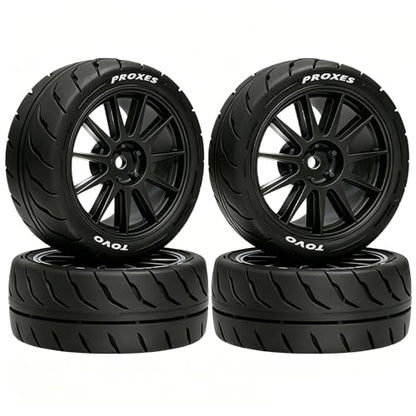 4PCS 1/10 RC Drift Racing Tires and Wheels 12mm Hex OD 2.56'' for 1:10 Scale Touring Street On Road Car Tamiya TT01 TT02 XV01 TA06 A959 PTG2 HPI KYOSHO HSP PTG2 Traxxa (Black) - color: Black