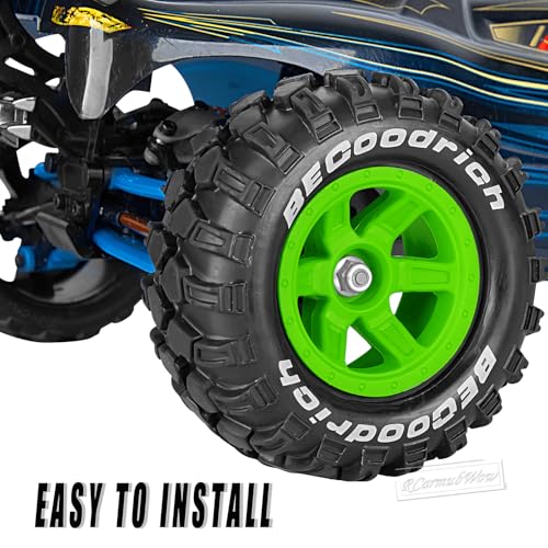 RC Wheels and Tires Off-Road Buggy Tires for 1/12 1/14 1/16 RC Off Road Monster Truck E-REVO Summit REDCAT HPI SAVAGEGT-2XS Volcano-16,1/12 1/14 1/16 Wheels Tires Set Pre-glued,Green