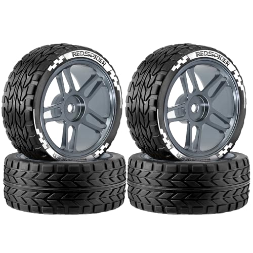 REDSPIDER RC Soft Rubber 1/10 On Road Tires 4PCS for Traxxas 4 Tec 2.0 Tamiya TT01 XV01 Kyosho WR8 Sakura WLtoys HPI HSP 1:10 RC Scale Touring On Road Racing Car Wheel Rims (Titanium) - color: Titanium