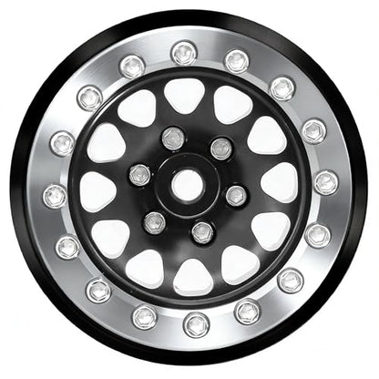 1.3" Aluminium Beadlock Wheels, RC Crawler Upgrade Parts for TRX4M SCX24 1/24 1/18 Scale RC Crawler Cars (black) - color: black