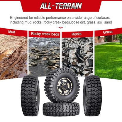 HobbyPark Brass 1.0 Beadlock Wheels & Tires for 1/18 TRX4M Upgrades Parts 1/18 SCX24 1/24 RC Crawler Replacement, Set of 4 (Type D) - style: Type D