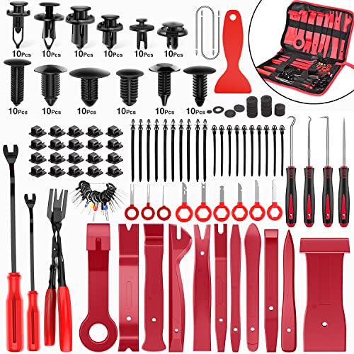 Nilight 238Pcs Trim Removal Tool, Auto Push Pin Bumper Retainer Clip Set | Fastener Terminal Remover Tool Adhesive Cable Clips Kit Car Panel Radio Removal Auto Clip Pliers - color: 238 Clips+ Remover Tools Red