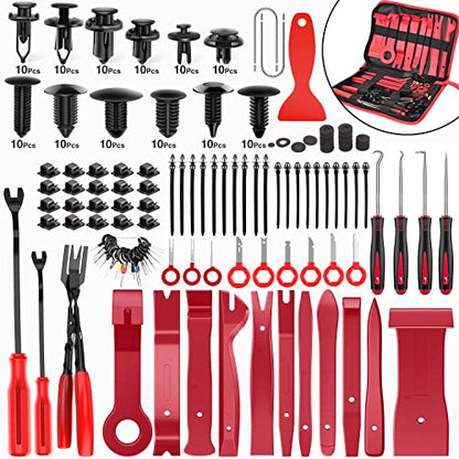 Nilight 238Pcs Trim Removal Tool, Auto Push Pin Bumper Retainer Clip Set | Fastener Terminal Remover Tool Adhesive Cable Clips Kit Car Panel Radio Removal Auto Clip Pliers - color: 238 Clips+ Remover Tools Red