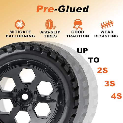 12mm Hex RC Wheels and Tires for Hyper Go H16BM H14BM Tires and Wheels 1/14 1/16 with Foam Inserts for Traxxas Wltoys 144001 etc 1/18 RC Car Street Tires Wheels Preglued