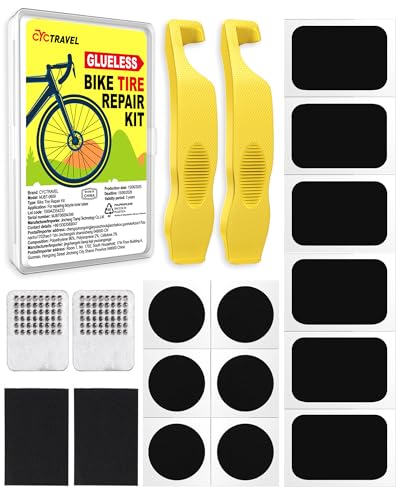 Bike Tire Repair Kit, Bicycle Inner Tube Puncture Patch Kits with 20 PCS Vulcanizing Patches, User Manual, Metal Rasp and Tire Lever, Bike Patch Kit for Mountain and Road Bike - style: Glue-free Version