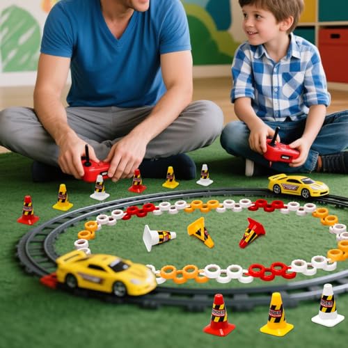 180 Pieces RC Car Racing Track Drift Runway Drift Field Fence with 30PCS Road Cones for 1/14 1/16 1/18 1/24 1/28 1/30 1/43 Mini RC Car (Yellow & Red & White, 210PCS) - color: Yellow & Red & White, 210pcs