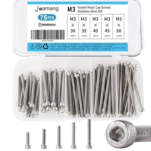 M3 x 30mm 35mm 40mm 45mm 50mm Socket Head Cap Screws Bolts, Stainless Steel 304, Metric Allen Hex Drive, Bright Finish, Fully Threaded, Assortment Kit 75PCS - size: Socket M3x30-50 mm