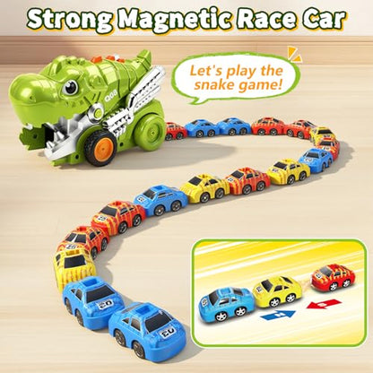 Intoypad RC Dinosaur Eating Car Toys for Kids, 2.4GHz Dino Remote Control Car Toy with 6 Magnetic Cars & Music Dino Truck Birthday Gifts Toys for 3 4 5 6 7 8 9 10 11 12 Year Old Boys Girls (Green) - color: Green