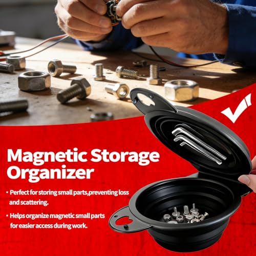 Magnetic Trays, Magnetic Bowl for Screws, Magnetic Tool Tray (black2.0) | Collapsible Magnetic Tool Tray, Integrated 5.1" Round Dual Silicone Bowls, Upgraded Version, Bonus Hook for On-the-Go Carry - style: black2.0