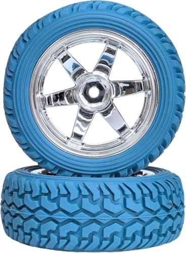 4PCS 75mm Rubber Tires and 6Spokes Plastic Wheel Rims Tyre for 1/10 RC On-Road Drift Racing Car 1:14 1:16 Rally Car for Tamiya Kyosho HPI HSP TT02 Upgrades Parts (Blue Silver) - color: Blue Silver