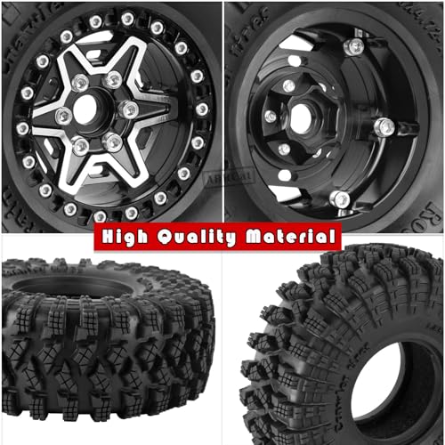 1.9 Wheels and Tires for 1/10 TRX4 TRX6 SCX10 SCX10 II 90046 SCX10 III AXI03007 SCX10 Pro Gen7/8 D90 VS4-10 MST CFX RC Crawler Car,Aluminium RC 1.9 Beadlock Wheels and Rubber Tires,Black - color: Black - (4pcs Wheels and Tires)