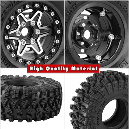 1.9 Wheels and Tires for 1/10 TRX4 TRX6 SCX10 SCX10 II 90046 SCX10 III AXI03007 SCX10 Pro Gen7/8 D90 VS4-10 MST CFX RC Crawler Car,Aluminium RC 1.9 Beadlock Wheels and Rubber Tires,Black - color: Black - (4pcs Wheels and Tires)