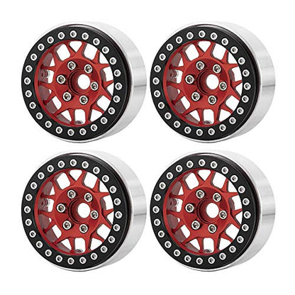 RCLIONS Aluminum Metal 1.9" Beadlock Wheels Rims for 1/10th Rock Crawler Car Axial SCX10 D90 TRX4 -Pack of 4pcs/1 Set (Red+Black) - color: Red+black