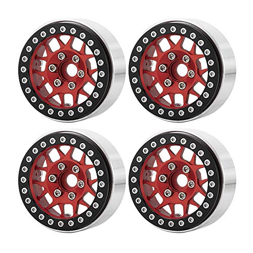 RCLIONS Aluminum Metal 1.9" Beadlock Wheels Rims for 1/10th Rock Crawler Car Axial SCX10 D90 TRX4 -Pack of 4pcs/1 Set (Red+Black) - color: Red+black