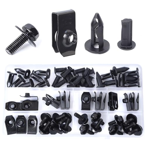 Minho 45Pcs Engine Under Cover Splash Shield Guard Body Bolts Bumper Fender Liner Push Retainer Fastener Rivet Clips, Black - style: U-nuts+Bolts+Push Clips 45PCS