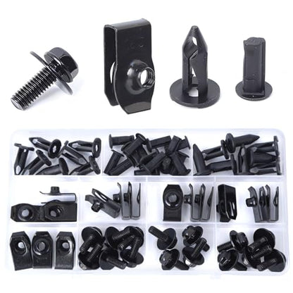 Minho 45Pcs Engine Under Cover Splash Shield Guard Body Bolts Bumper Fender Liner Push Retainer Fastener Rivet Clips, Black - style: U-nuts+Bolts+Push Clips 45PCS
