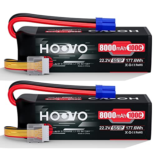 HOOVO 6S 22.2V LiPo Battery 8000mAh 100C RC LiPo Batteries EC5 Plug 2 Pack | Metal Plates Softcase Battery for Traxxas UDR RC Car Boat Buggy Truck Tank Racing Hobby