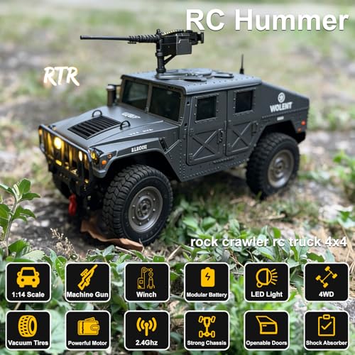 1/16 RC Truck, 4WD Military Off-Road RC Hummer with Winch & Machine Gun | C8835 Gray - color: C8835-gray