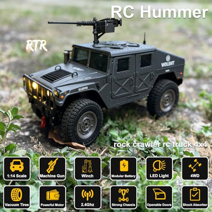 1/16 RC Truck, 4WD Military Off-Road RC Hummer with Winch & Machine Gun | C8835 Gray - color: C8835-gray