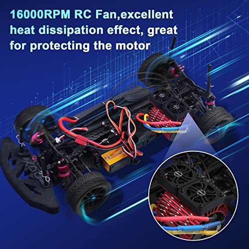 40mm Twin RC Fans Surpass Hobby 1/5 16000 RPM RC Motor Cooling Fans w/Metal Heatsink for Diameter 55-58mm Motor Compatible with 1/5 1/6 Scale RC Car Truck-Red