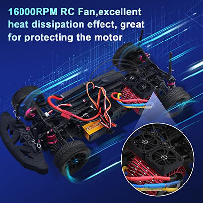 40mm Twin RC Fans Surpass Hobby 1/5 16000 RPM RC Motor Cooling Fans w/Metal Heatsink for Diameter 55-58mm Motor Compatible with 1/5 1/6 Scale RC Car Truck-Red