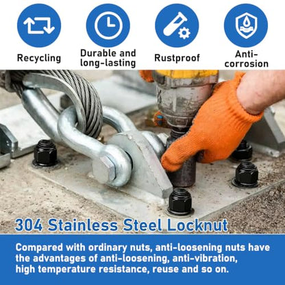 105 Pack Lock Nuts, Black 304 (A2-70) Nylon Insert Locknuts | #6-32#8-32#10-24 1/4-20 5/16-18 3/8-16 1/2-13 Lock Nuts, Stainless Steel, Standard Inch Thread Nylock Nuts - color: Black, size: SAE