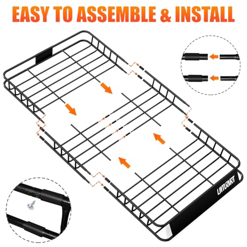 LWTURMRT 64 x 39 Inch Universal 300LB Heavy Duty Roof Rack Cargo with Cargo Net, Car Top Luggage Holder Carrier Basket for SUV,Truck or RV Camping Storage Steel Construction