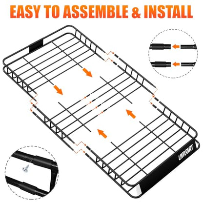 LWTURMRT 64 x 39 Inch Universal 300LB Heavy Duty Roof Rack Cargo with Cargo Net, Car Top Luggage Holder Carrier Basket for SUV,Truck or RV Camping Storage Steel Construction