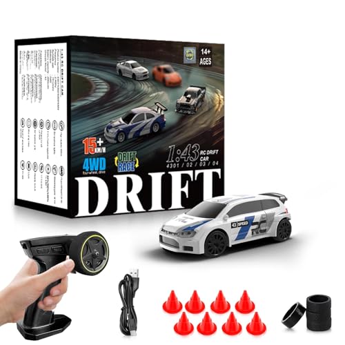 RC Drift car, 1/43 Mini Rc Drift car with Gyroscope, 2.4GHz Full Proportional Remote control Cars, 4WD High Speed Racing with Lights, Racing Tires, Model Cars Gift for Adults, Kids, Boys, Girls - color: White-lb
