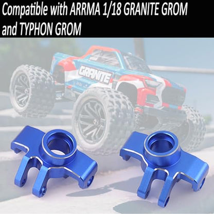 Front Steering Block, Front Knuckle Spindle Aluminium Upgrade Parts for Arrma 1/18 Granite Grom Mega 380 Brushed 4X4 Monster Truck & Typhon Grom Mega 380 Brushed 4X4 Small Scale Buggy, Blue (2PCS) - style: Front Steering Cup- Blue