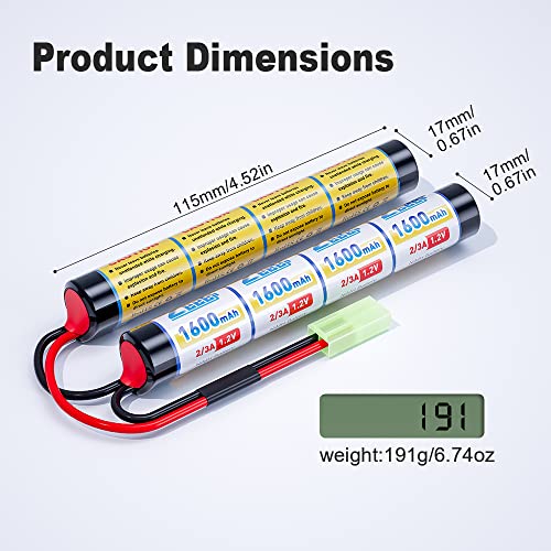 Zeee 9.6V Airsoft Battery 1600mAh NiMH Battery with Mini Tamiya Plug | High Power RC Battery for Airsoft Guns(2 Pack)