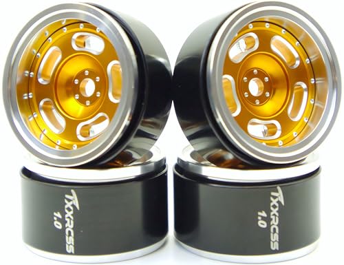 RC 1.0 Beadlock Wheels Offsets -2 Aluminum Rims for AX24 1/18 TRX4M All 1/24 Scale SCX24 Deadbolt RC Crawler Car Wheels Upgrades 4Pc (Silver & Golden) - color: Silver & Golden