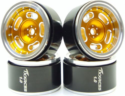 RC 1.0 Beadlock Wheels Offsets -2 Aluminum Rims for AX24 1/18 TRX4M All 1/24 Scale SCX24 Deadbolt RC Crawler Car Wheels Upgrades 4Pc (Silver & Golden) - color: Silver & Golden