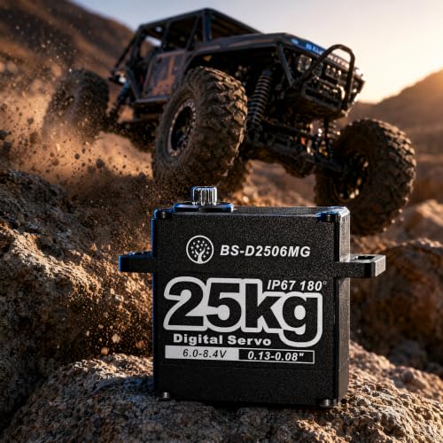 25KG Large Torque HV IP67 Waterproof Digital Servo with 25T Servo Horn Full Metal Gear for RC Car and Truck Robot Parts (BS-D2506MG-180 Degree) - color: Bs-d2506mg-180 Degree